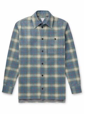 Bottega Veneta Relaxed Fit Flannel-Printed Leather Shirt size 50/us size 40